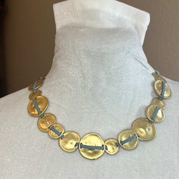 Jones New York Turquoise Blue & Gold Necklace With Leather